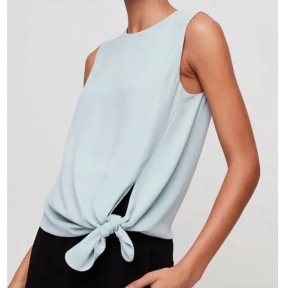 Aritzia Babaton Hopkins Blue Asymmetrical Tie Waist‎ Sleeveless Tank Top Small - Picture 1 of 6
